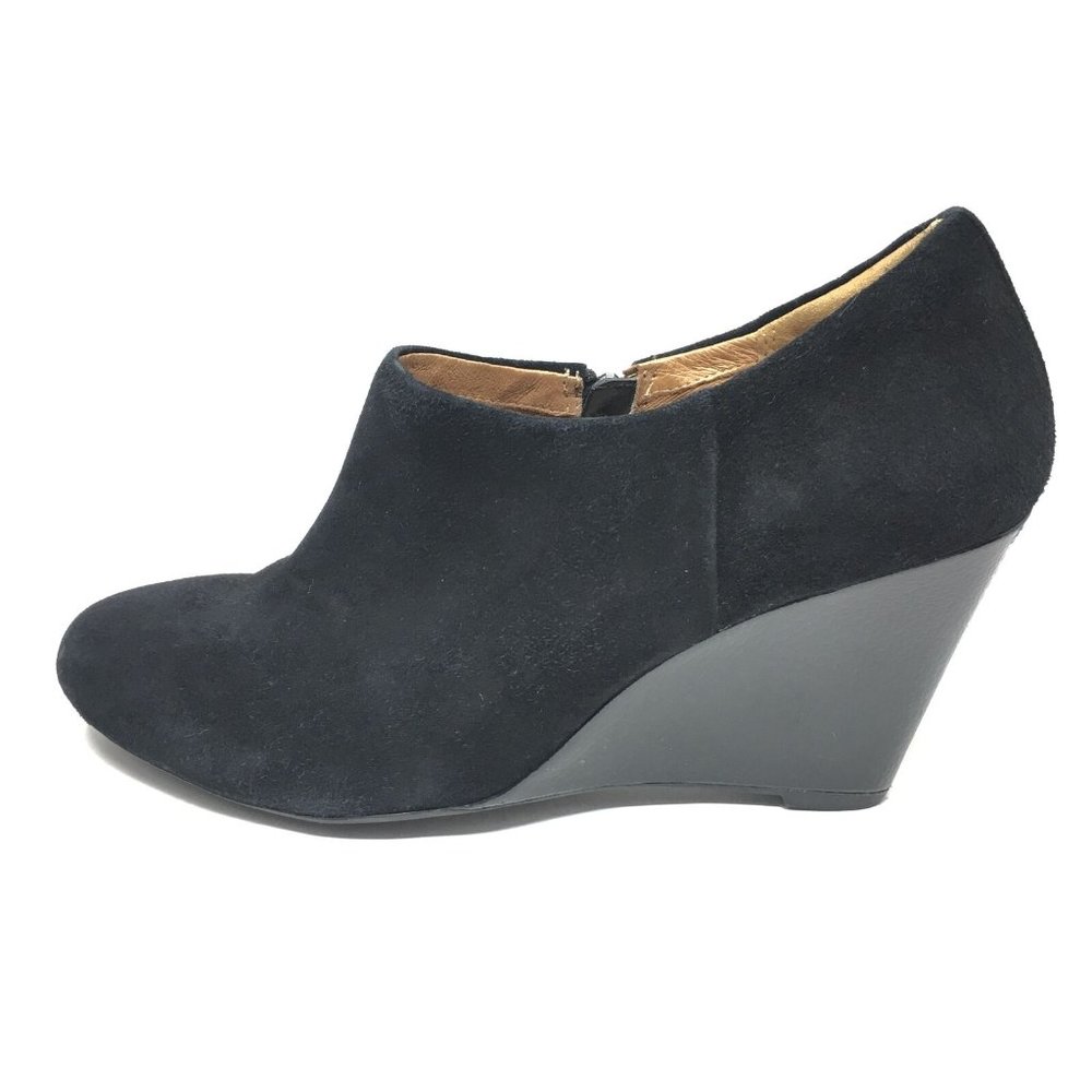 Clark's Artisan Suede Black Lizard Reptile Patent Leather Wedge Booties Shoes 9M